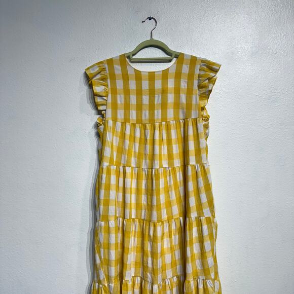 English Factory Yellow Textured Gingham Tiered Baby Doll Maxi Dress Sz M - Picture 3 of 12